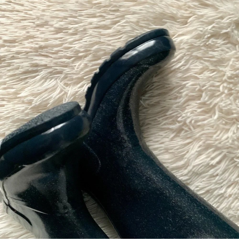Hunter Navy Blue w Silver Sparkly Glitter Tall Rain Boots EUC